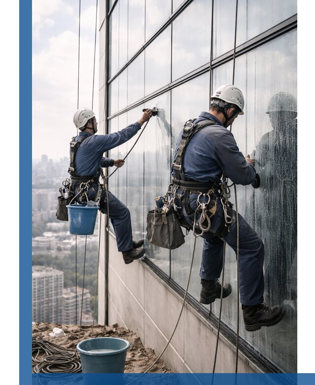 Профессиональная мойка фасадных окон альпинистами в Губкине