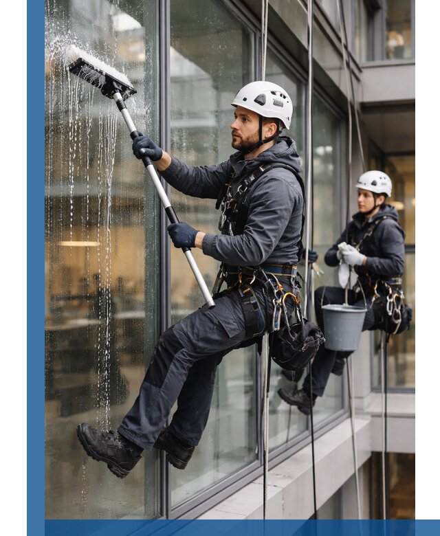 Профессиональная мойка витражей промышленными альпинистами в Губкине