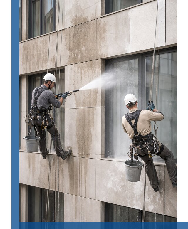 Послестроительная мойка фасада промышленным альпинизмом в Губкине