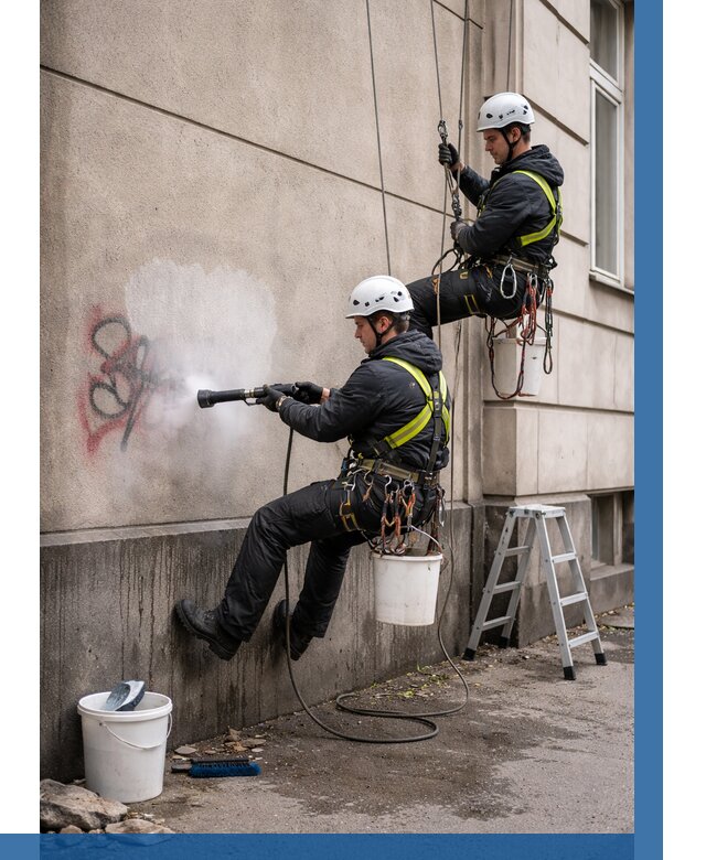 Удаление граффити с фасада в Губкине от 4571 р. | ВЫСОТНИК-Гбк