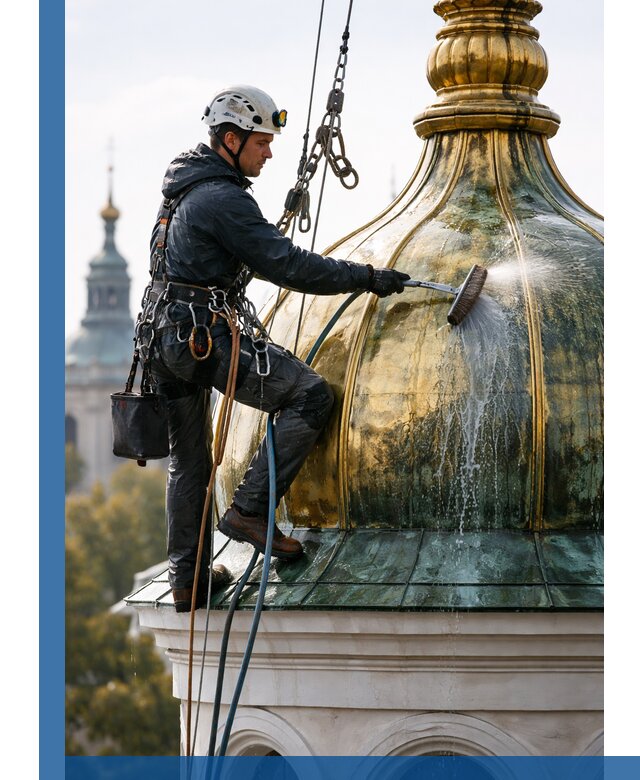 Профессиональная мойка куполов и шпилей высотными альпинистами в Губкине