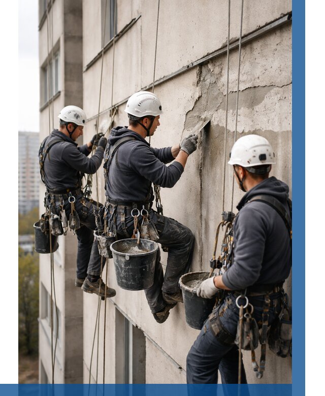 Ремонт бетонных элементов фасада в Губкине от 2540 р. | ВЫСОТНИК-Гбк