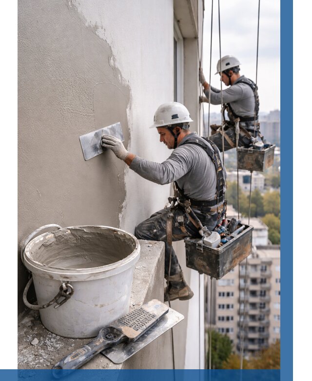 Шпаклевка фасада на высоте в Губкине от 711 р. | ВЫСОТНИК-Гбк