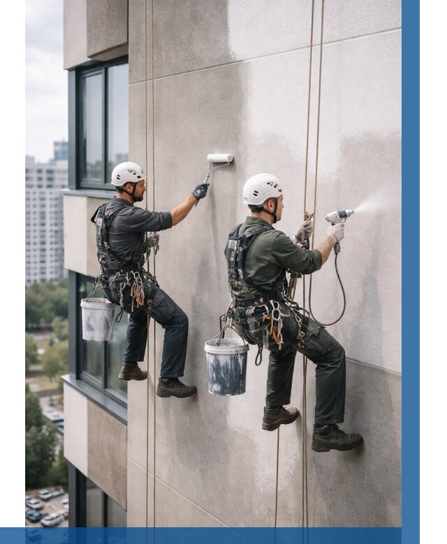 Покраска фасада альпинистами в Губкине от 305 р. | ВЫСОТНИК-Гбк