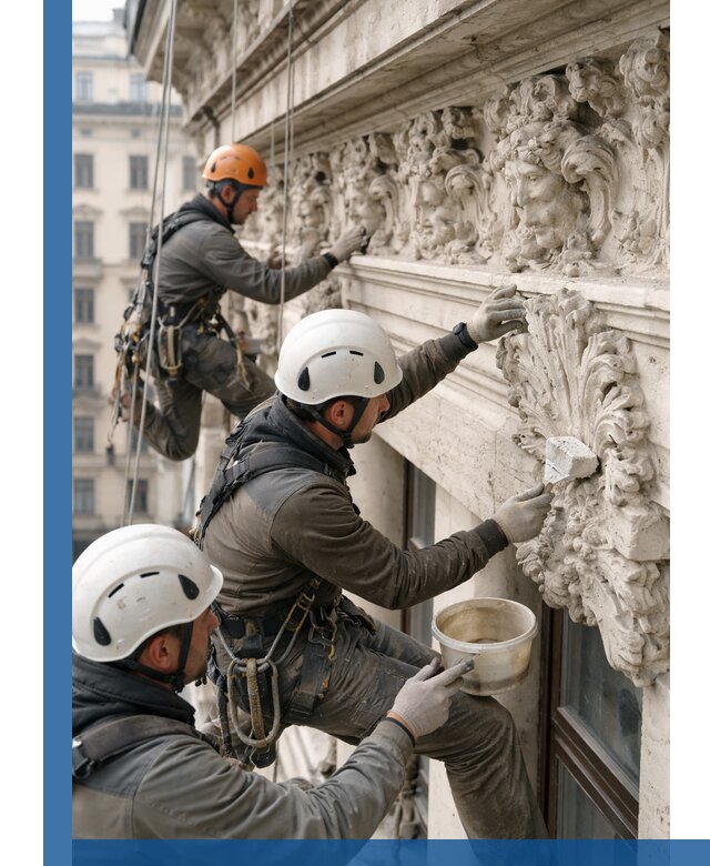 Реставрация фасадной лепнины с высотными работами в Губкине