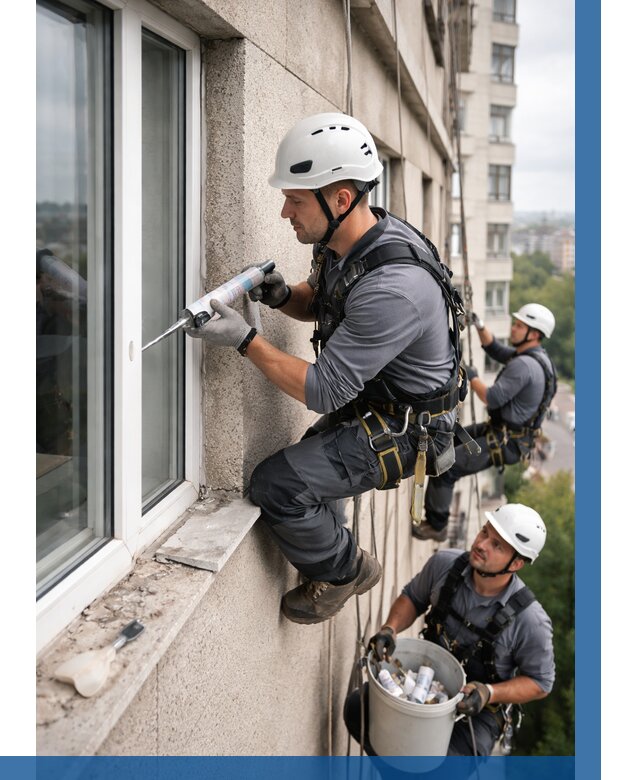 Герметизация оконных швов снаружи в Губкине от 1524 р. | ВЫСОТНИК-Гбк