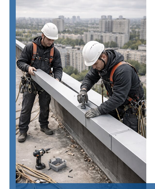 Монтаж парапетных крышек и ограждений кровли в Губкине