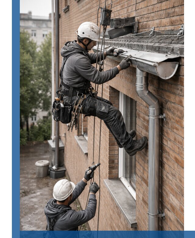 Монтаж водосточной системы на здании в Губкине под ключ