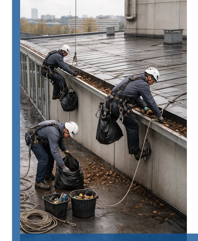 Очистка кровли по периметру в Губкине силами промышленных альпинистов