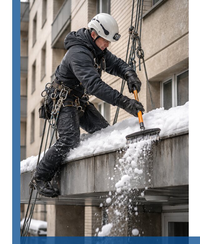 Очистка козырьков от снега в Губкине круглогодично безопасно