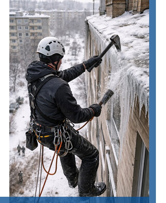 Сбивание сосулек с крыши в Губкине по цене от 4571 р. | ВЫСОТНИК-Гбк