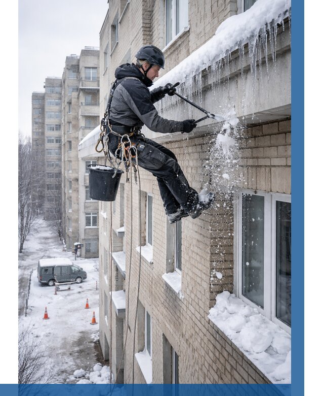 Удаление наледи с карнизов в Губкине от 356 р. | ВЫСОТНИК-Гбк