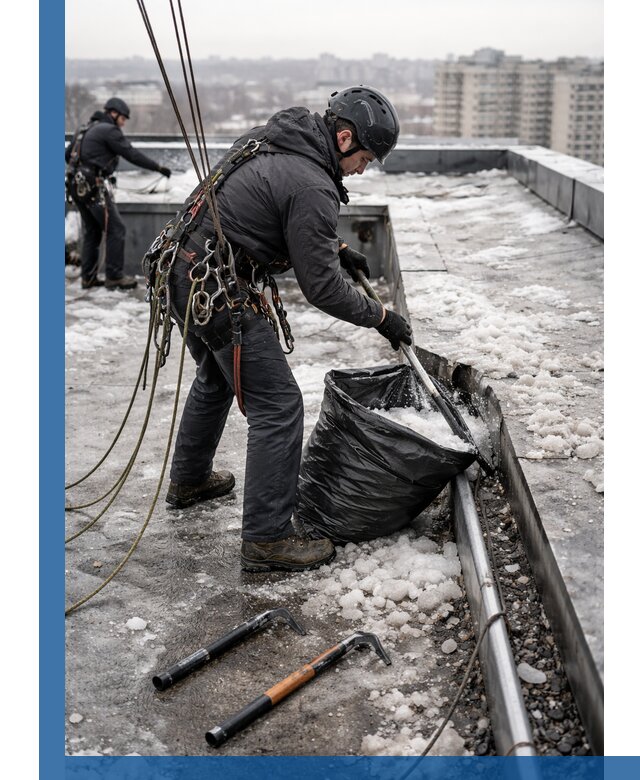 Аварийная очистка кровли в Губкине от промальпинистов