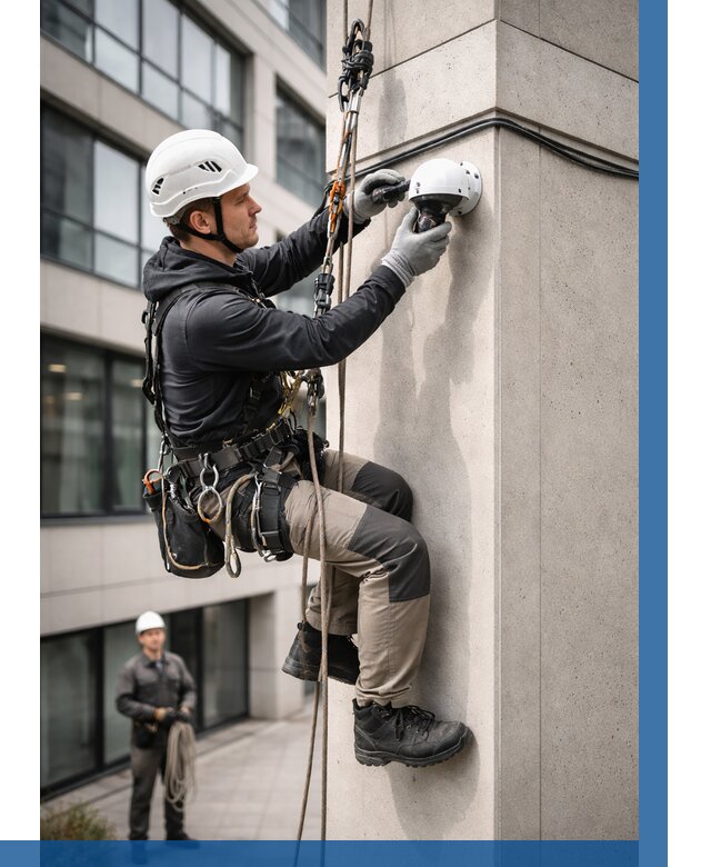 Монтаж камер видеонаблюдения на фасаде в Губкине от 8634 р.-ВЫСОТНИК-Гбк