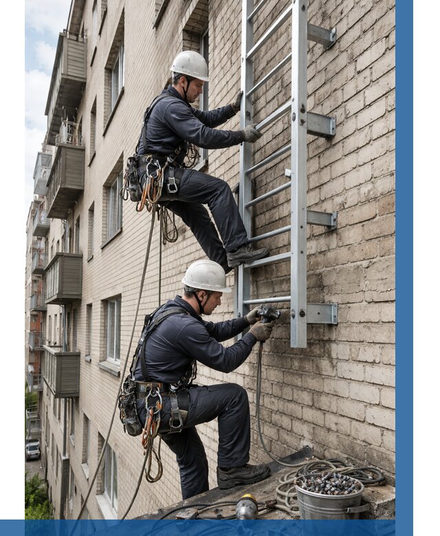 Монтаж пожарной лестницы в Губкине от 25395 р заказать у ВЫСОТНИК-Гбк