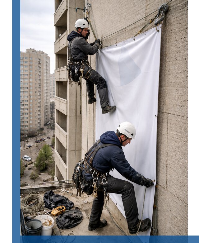 Профессиональный монтаж баннеров на фасаде в Губкине