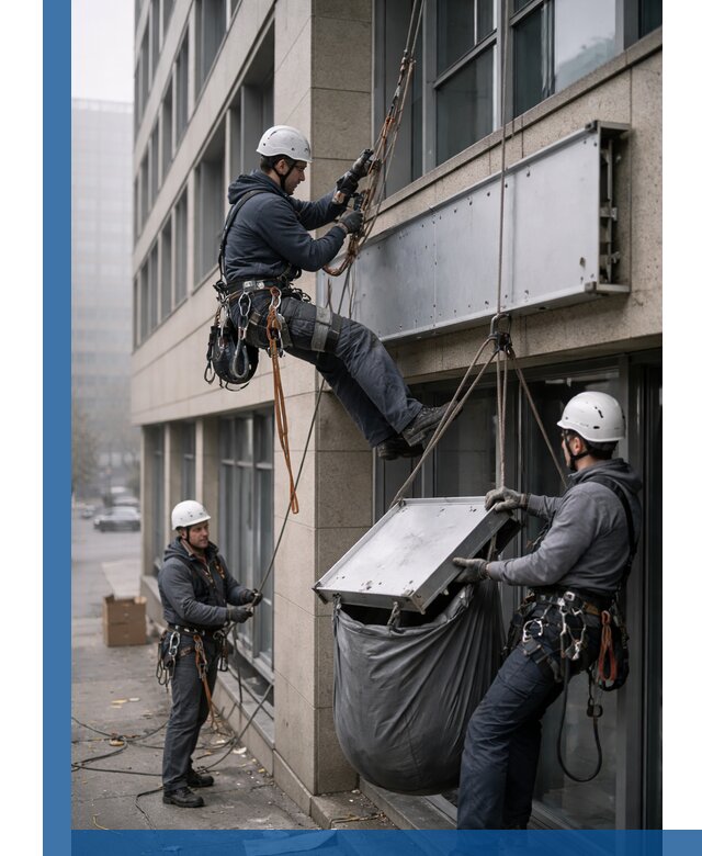 Демонтаж рекламной вывески с высотными работами в Губкине