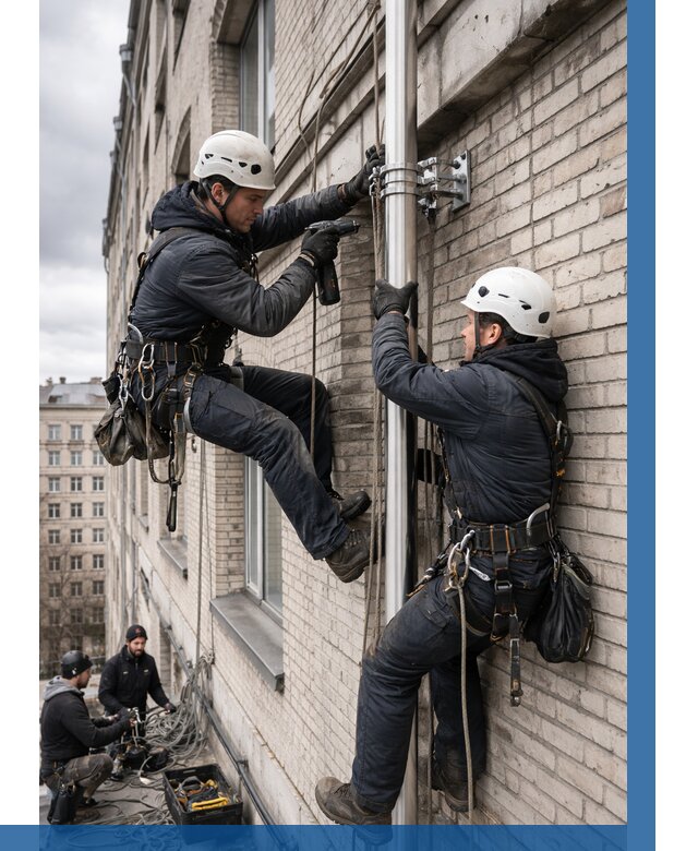 Монтаж флагштока на здании в Губкине от 6603 р. | ВЫСОТНИК-Гбк