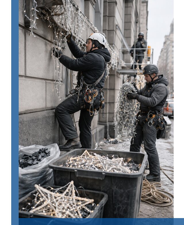 Демонтаж новогоднего оформления и гирлянд в Губкине