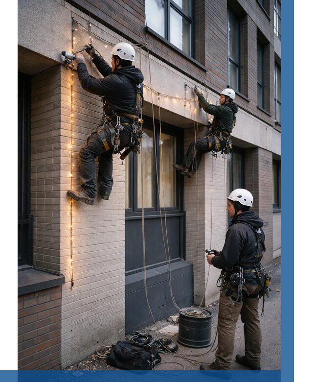 Монтаж гирлянд на фасаде в Губкине от 3555 р. | ВЫСОТНИК-Гбк