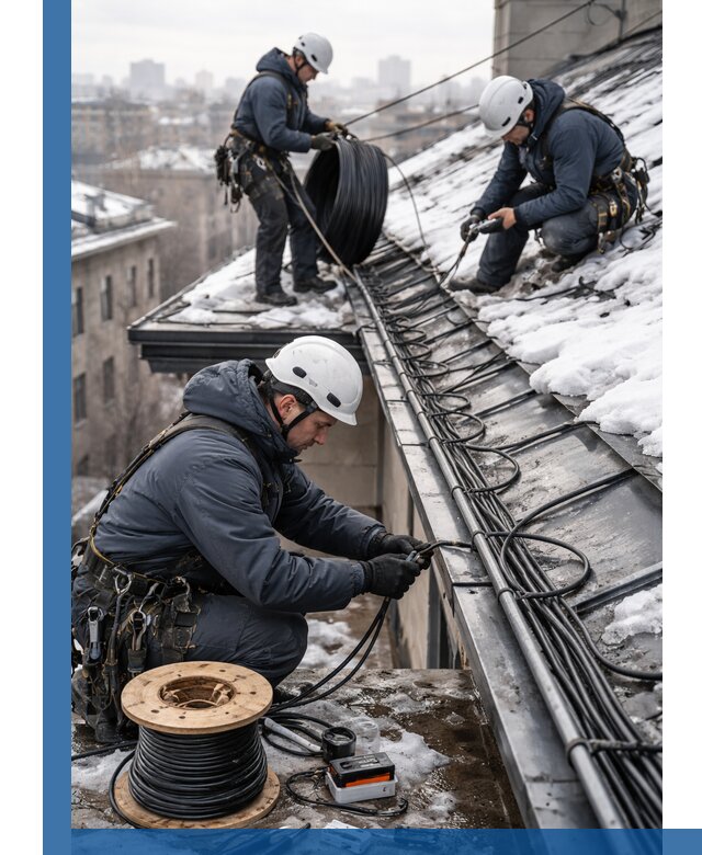 Монтаж греющего кабеля на кровле в Губкине под ключ