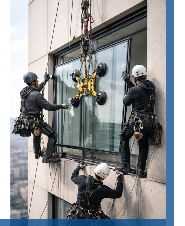 Монтаж стеклопакетов на высоте в Губкине от 3251 р. | ВЫСОТНИК-Гбк