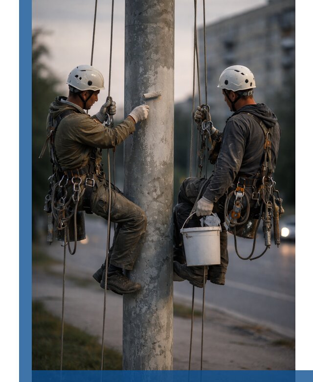 Покраска опор освещения и антикоррозийная защита в Губкине
