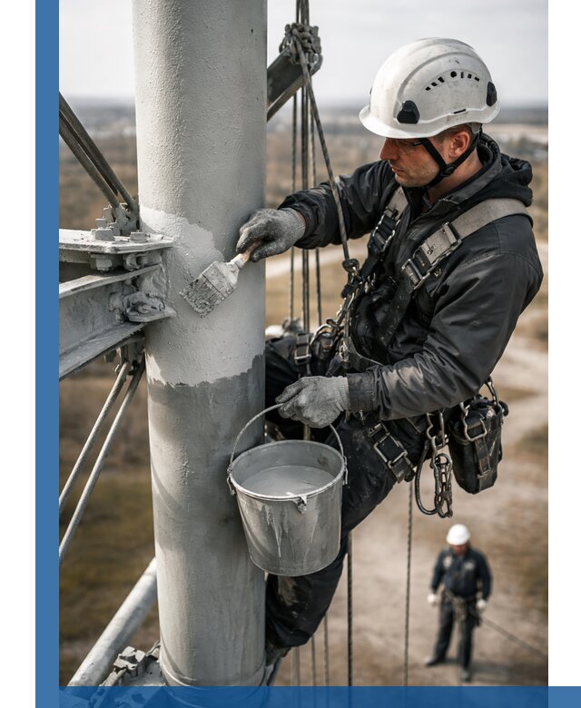 Покраска мачт связи в Губкине промышленными альпинистами