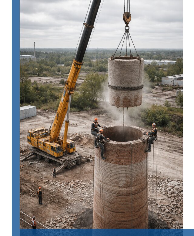 Демонтаж дымовой трубы в Губкине с гарантиями безопасности