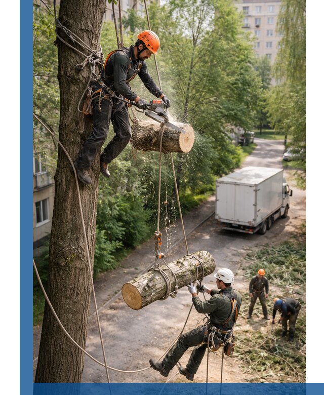 Спил деревьев альпинистами в Губкине, безопасно и без повреждений