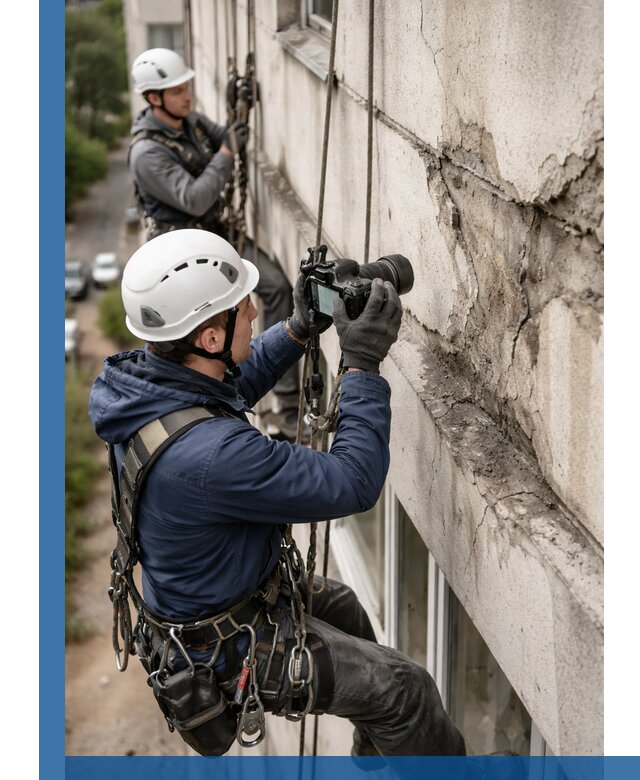 Фотофиксация дефектов фасада с высотной съемкой в Губкине