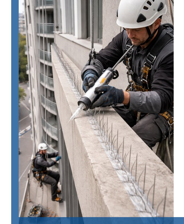 Установка шипов от птиц на фасадах и кровлях в Губкине